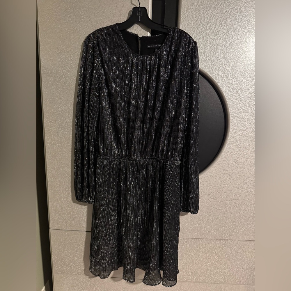 White House Black Market Black Metallic Long Sleeve Dress Size Large